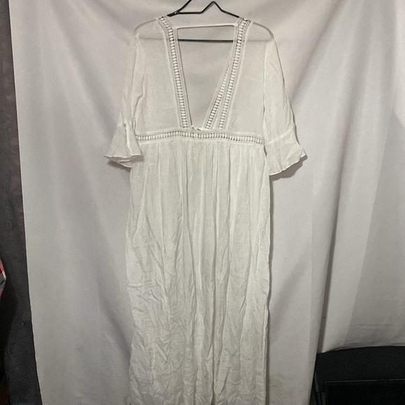 CUPSHE ONE SIZE FITS MOST WHITE GAUZY SWIM COVER UP FRONT TIE LASER CUT INSET - Picture 11 of 11